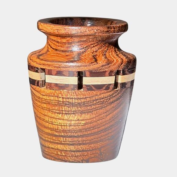 Handmade Toothpick Holder of Marquetry Pieced and Turned Wood - Picture 3 of 8